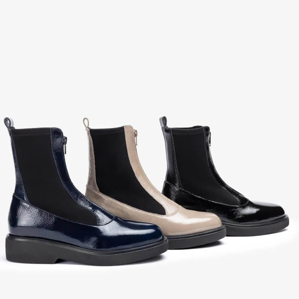 Unisa Foggia Centre Zip Patent Leather Boot Black