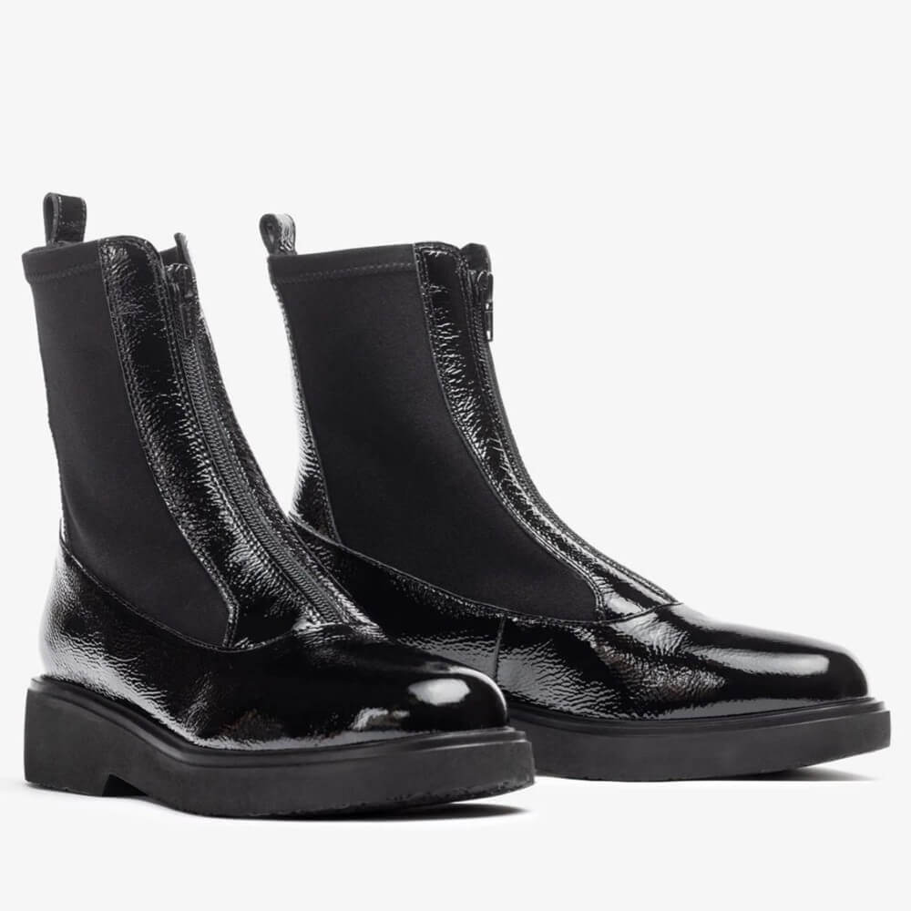 Unisa Foggia Centre Zip Patent Leather Boot Black