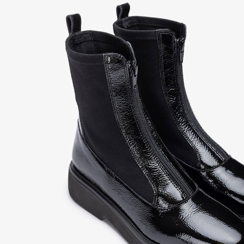 Unisa Foggia Centre Zip Patent Leather Boot Black