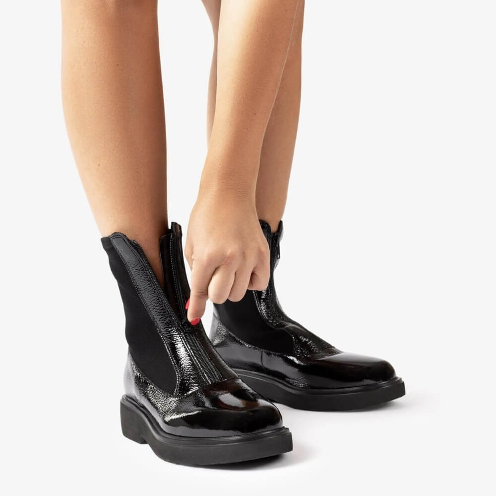 Unisa Foggia Centre Zip Patent Leather Boot Black