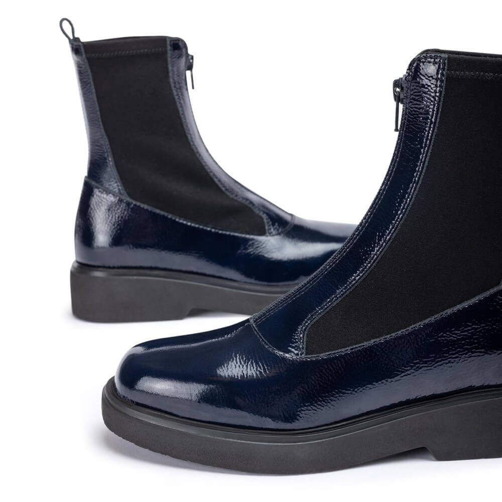 Unisa Foggia Centre Zip Patent Leather Boot Navy