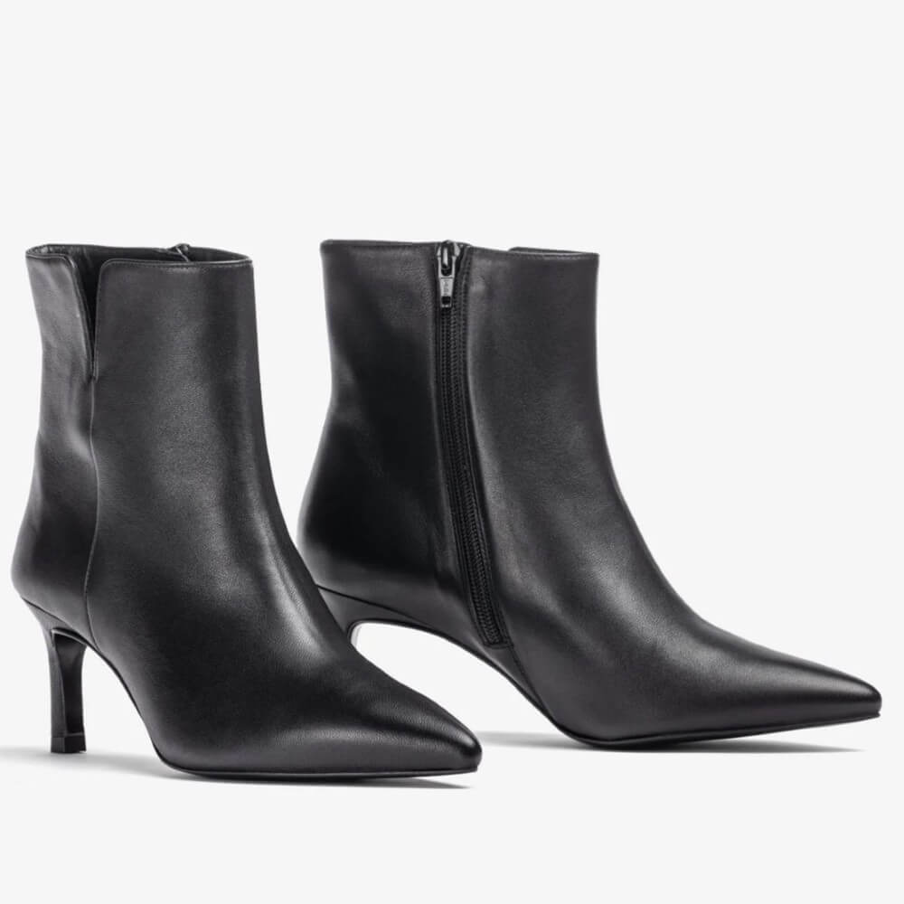 Pair of black leather ankle boots on a white background Unisa Loroya Pointed Toe Leather Ankle Boot Black