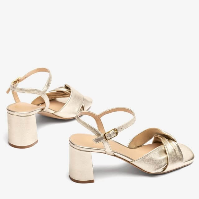 Unisa Medway Block Heel Leather Sandal Platino Gold