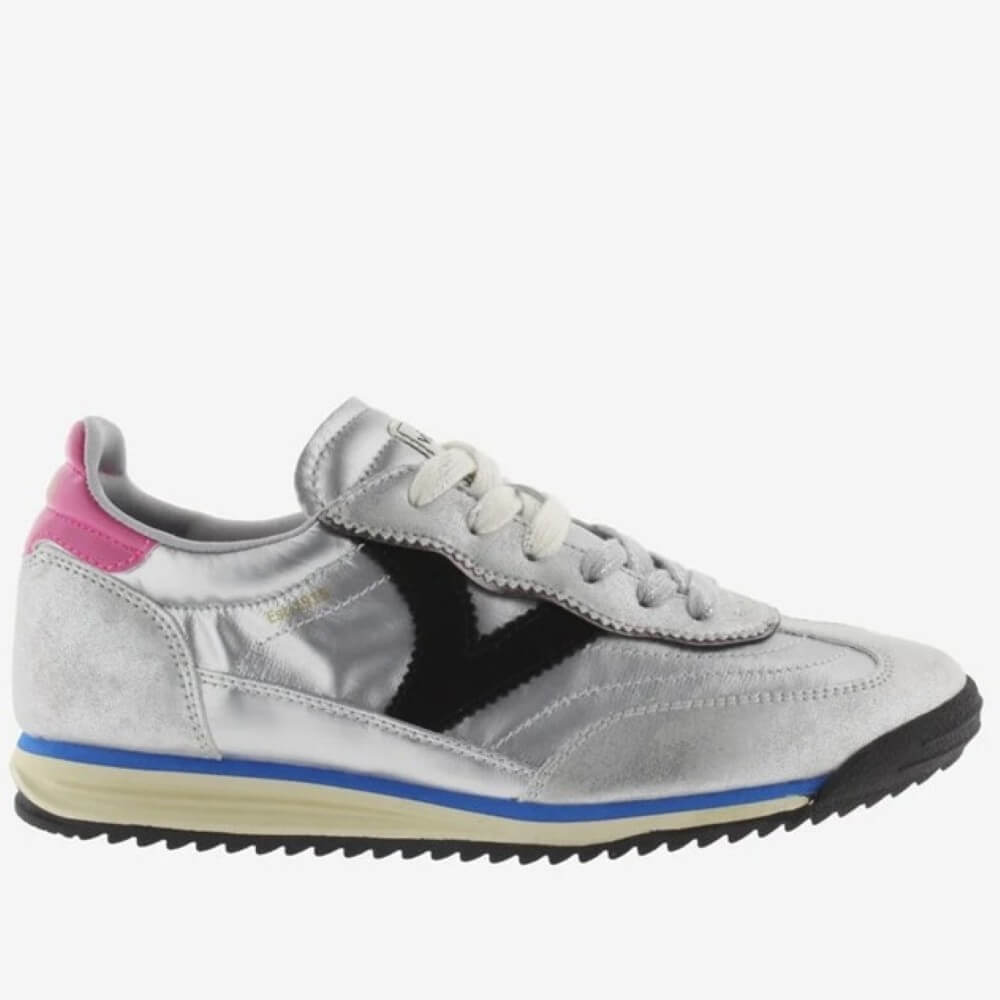 Silver sneaker with pink and black accents on a white background VICTORIA SATURNO Sneakers 1158102 SILVER