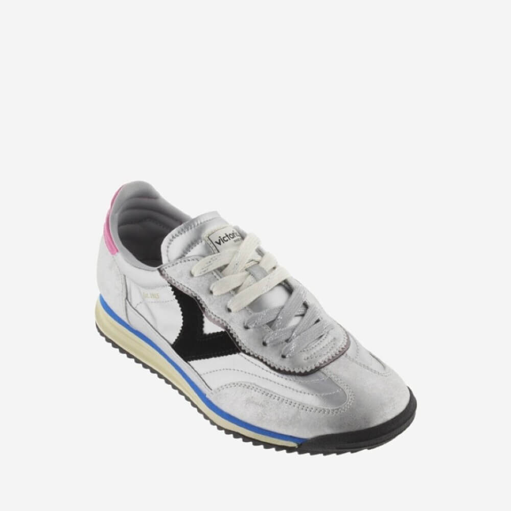 Silver sneaker with pink and black accents on a white background VICTORIA SATURNO Sneakers 1158102 SILVER