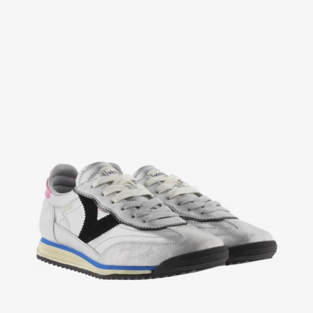 Silver sneaker with pink and black accents on a white background VICTORIA SATURNO Sneakers 1158102 SILVER