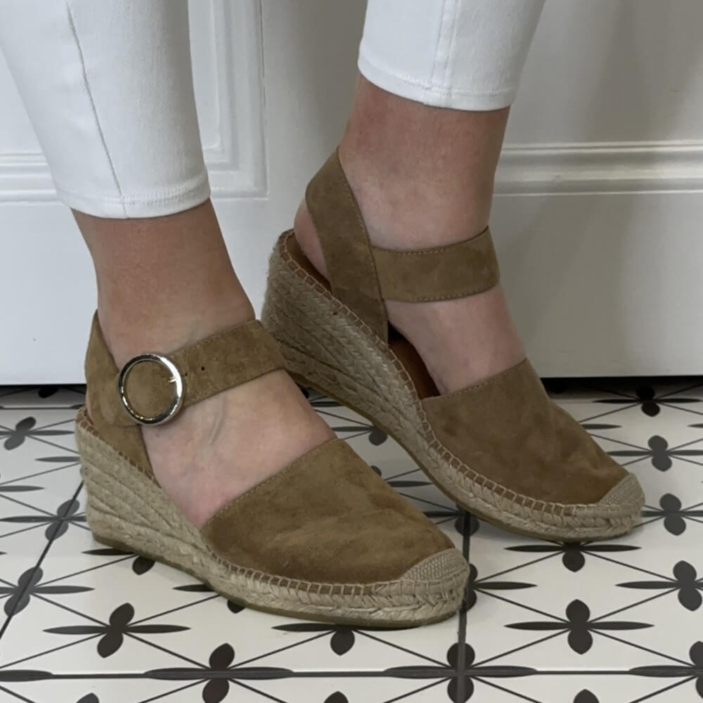 VIGUERA Wedge Espadrilles 1922 Suede Leather Whiskey