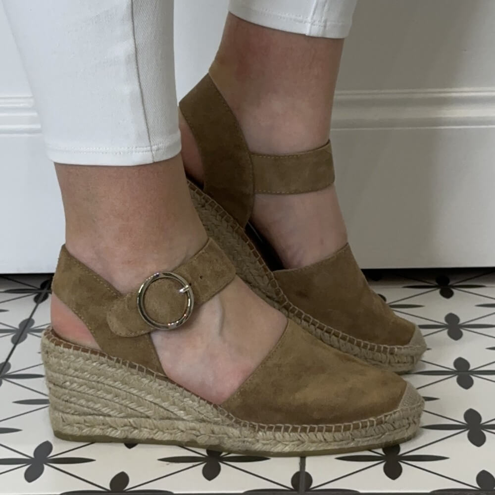 VIGUERA Wedge Espadrilles 1922 Suede Leather Whiskey