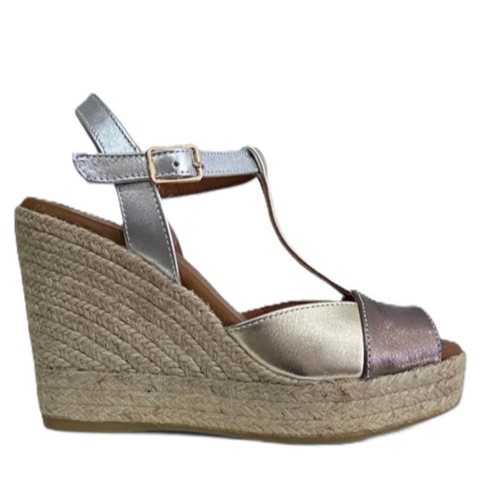 VIGUERA Wedge Espadrilles 2150-Metallic Leather