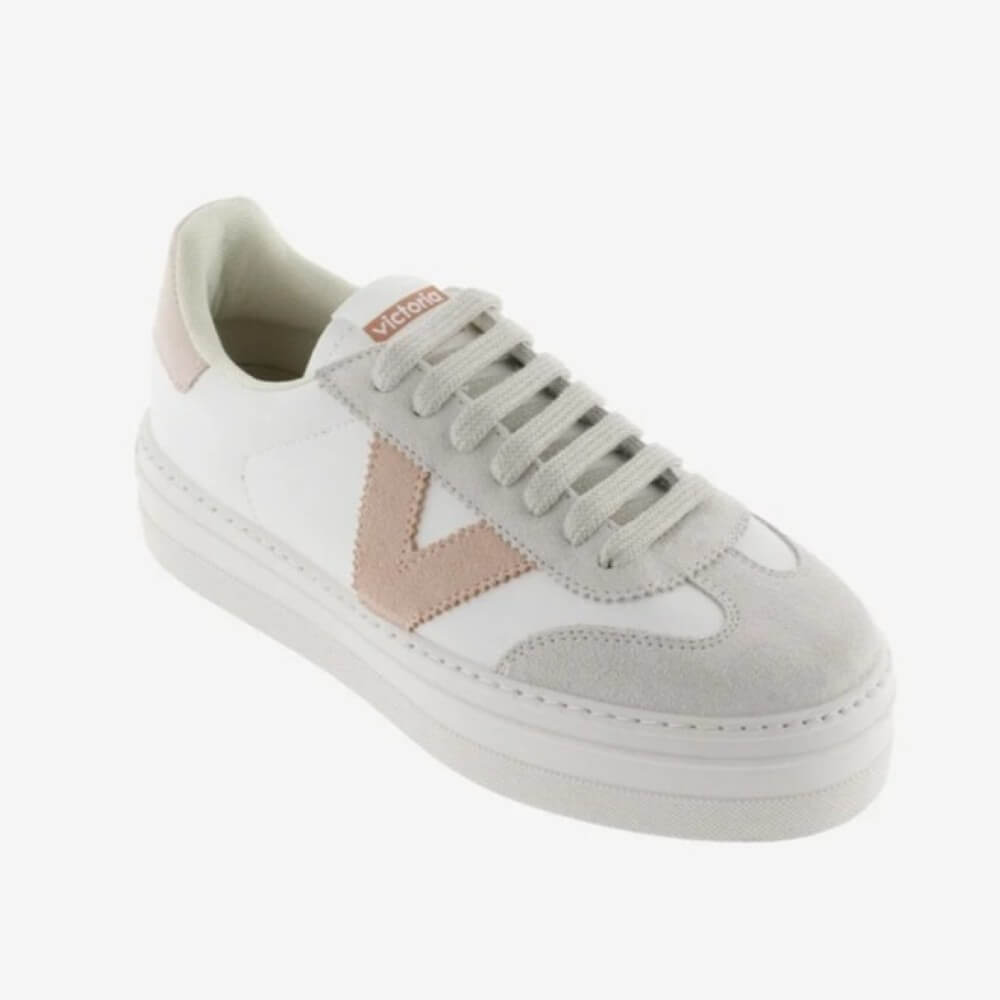 Victoria Platform White sneaker with pink accents on a white background