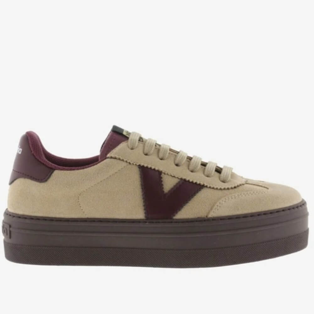 Beige sneaker with maroon accents on a white background Victoria Barcelona Platform Sneakers 1092177 Beige & Wine