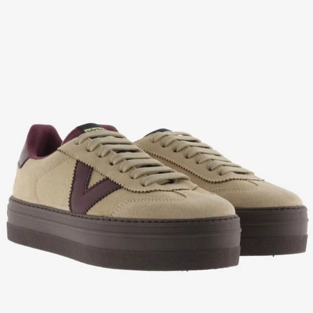Beige sneaker with maroon accents on a white background Victoria Barcelona Platform Sneakers 1092177 Beige & Wine