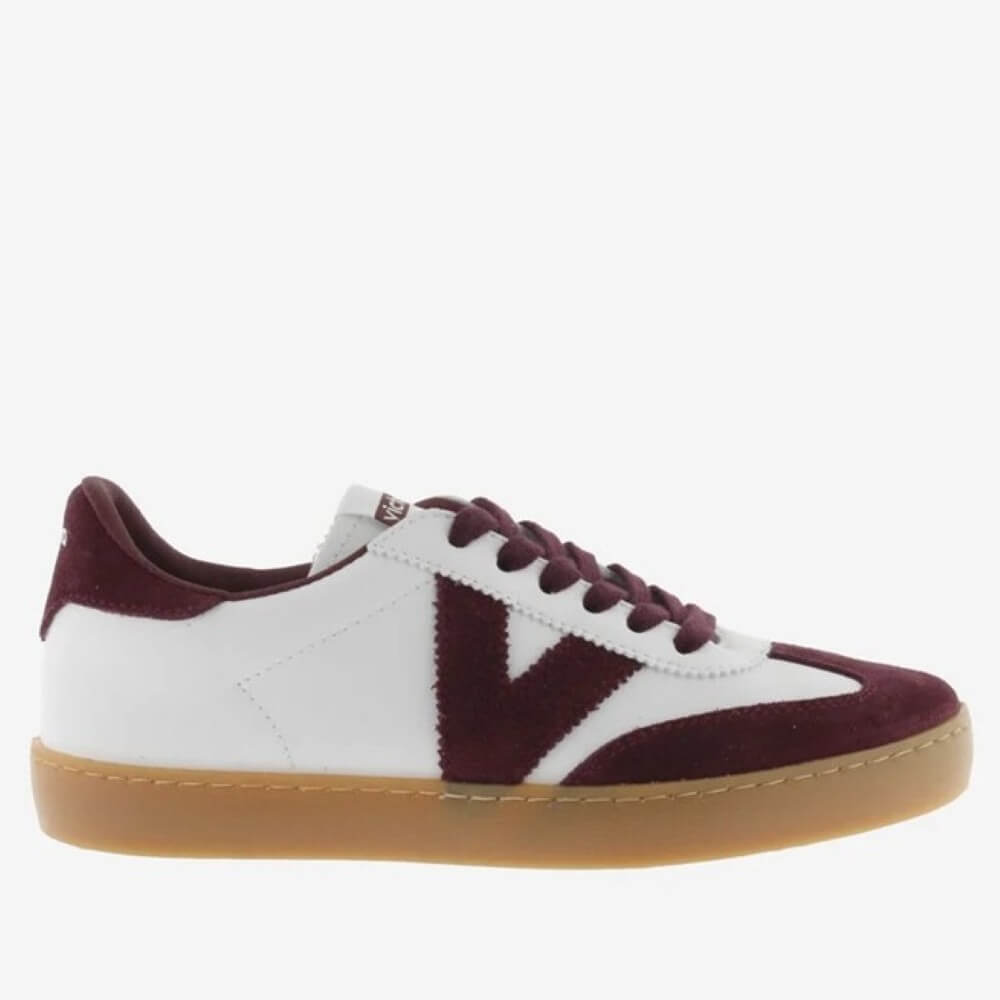 Bordeaux and white sneaker with a gum sole on a white background Victoria Berlin Sneakers 1126207-BORDEAUX