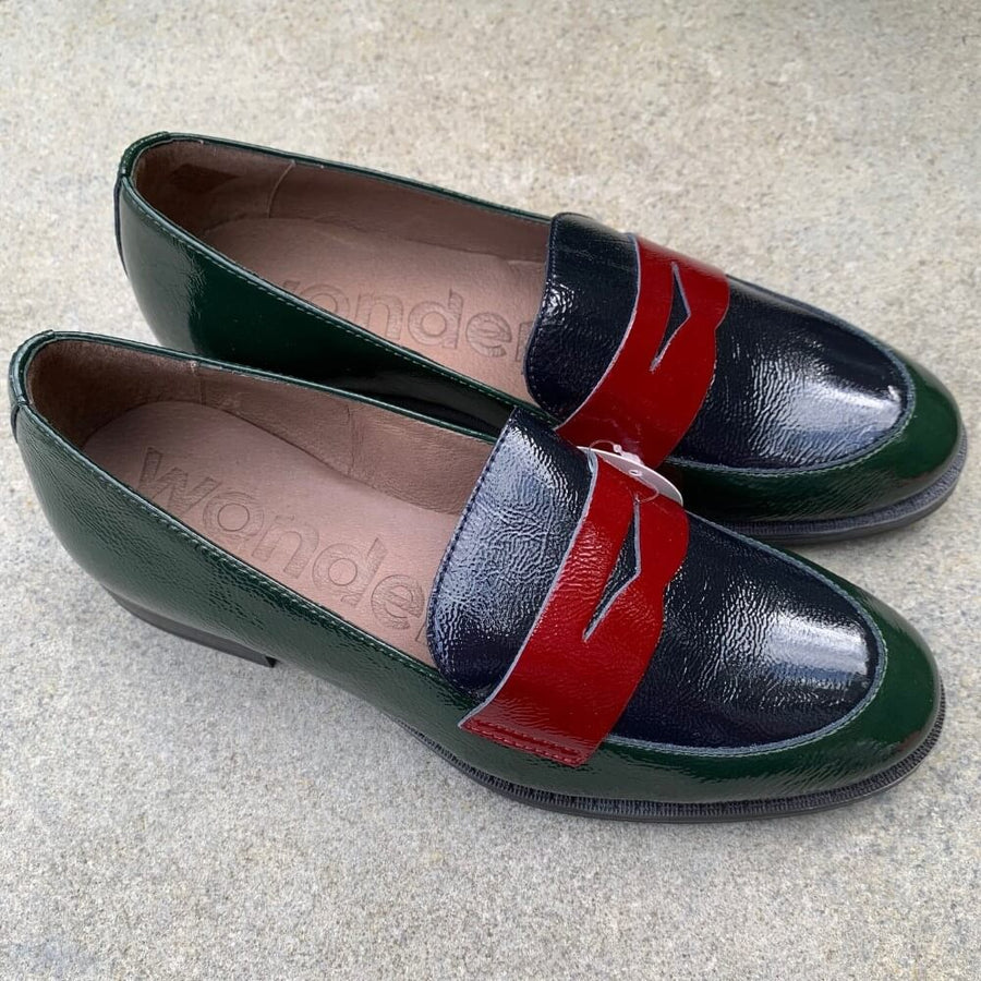 Wonders A-7251 Patent Loafer Green Multi Colour