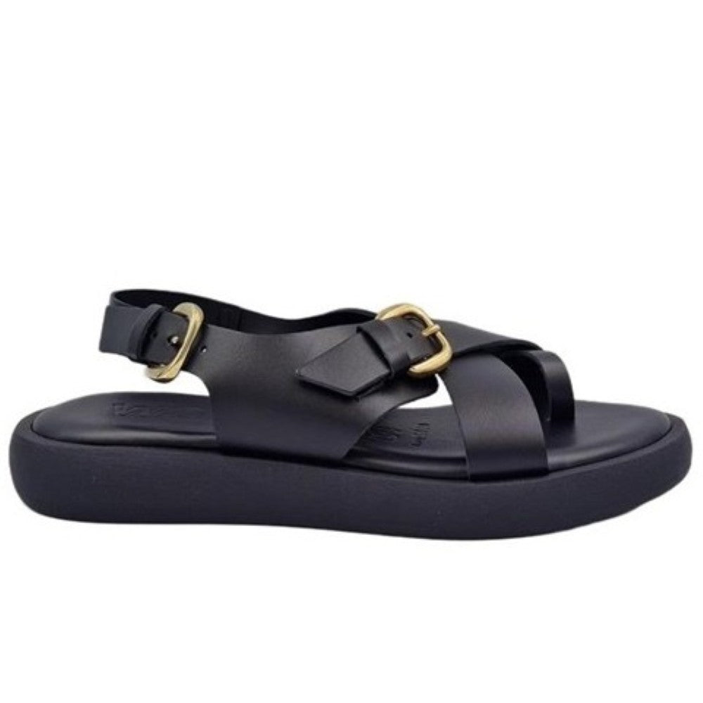 Wonders Black Leather Sandals AB-1332