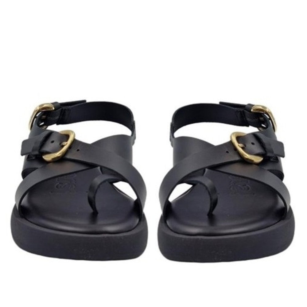 Wonders Black Leather Sandals AB-1332