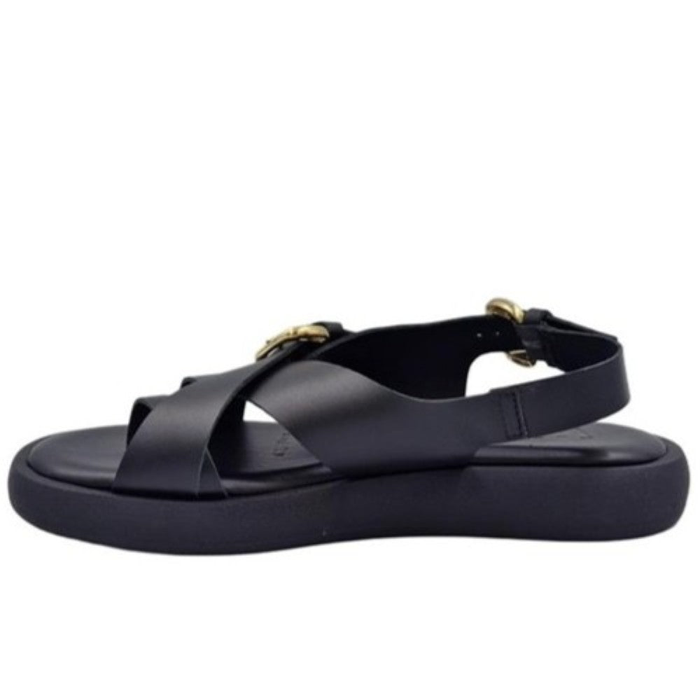 Wonders Black Leather Sandals AB-1332