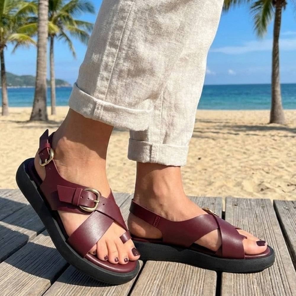 Wonders Flat Strap Sandal worn at a beach