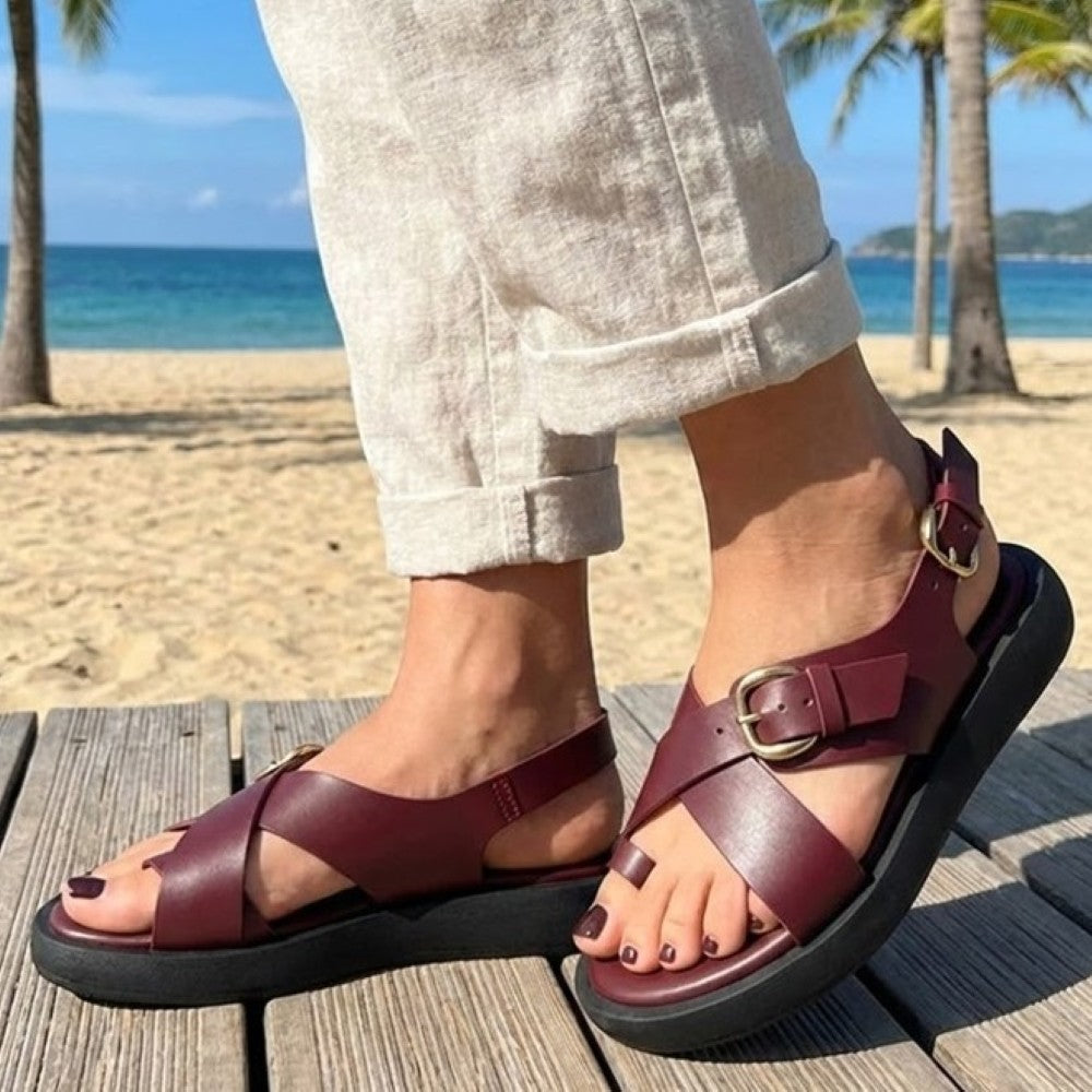 Wonders Flat Strap Sandal worn at a beach