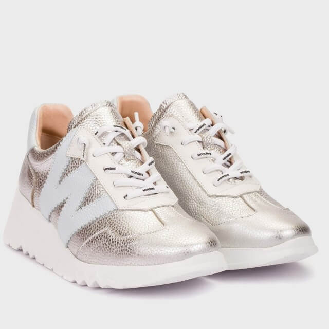 Pair of silver sneakers on a white background
