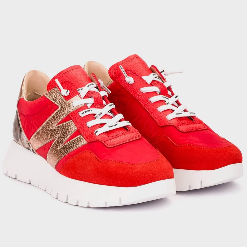 Wonders A-24100 red trainer with white soles and leopard patch