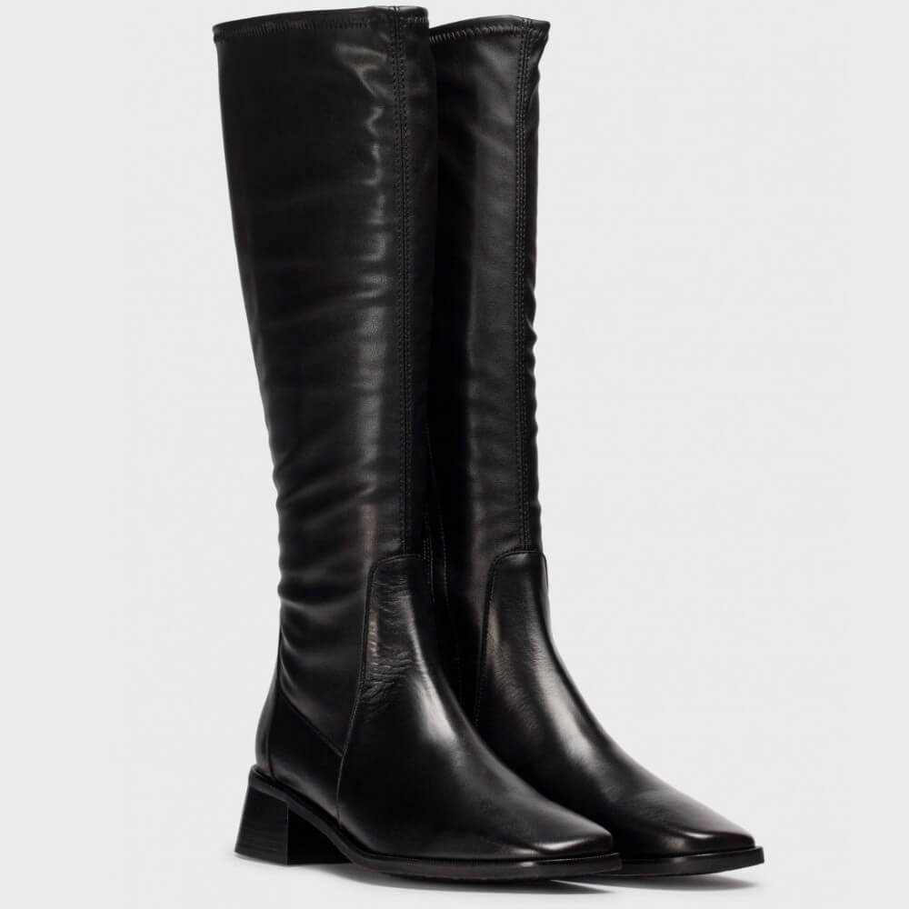 Black knee-high boots on a light gray background Wonders Ayla 03 Leather Knee High Boot D-1603-BLACK