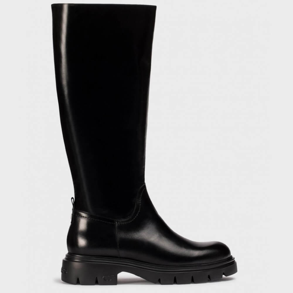 Black knee-high boot on a light gray background Wonders Bones 04 Leather Knee High Boot A-4304 -BLACK