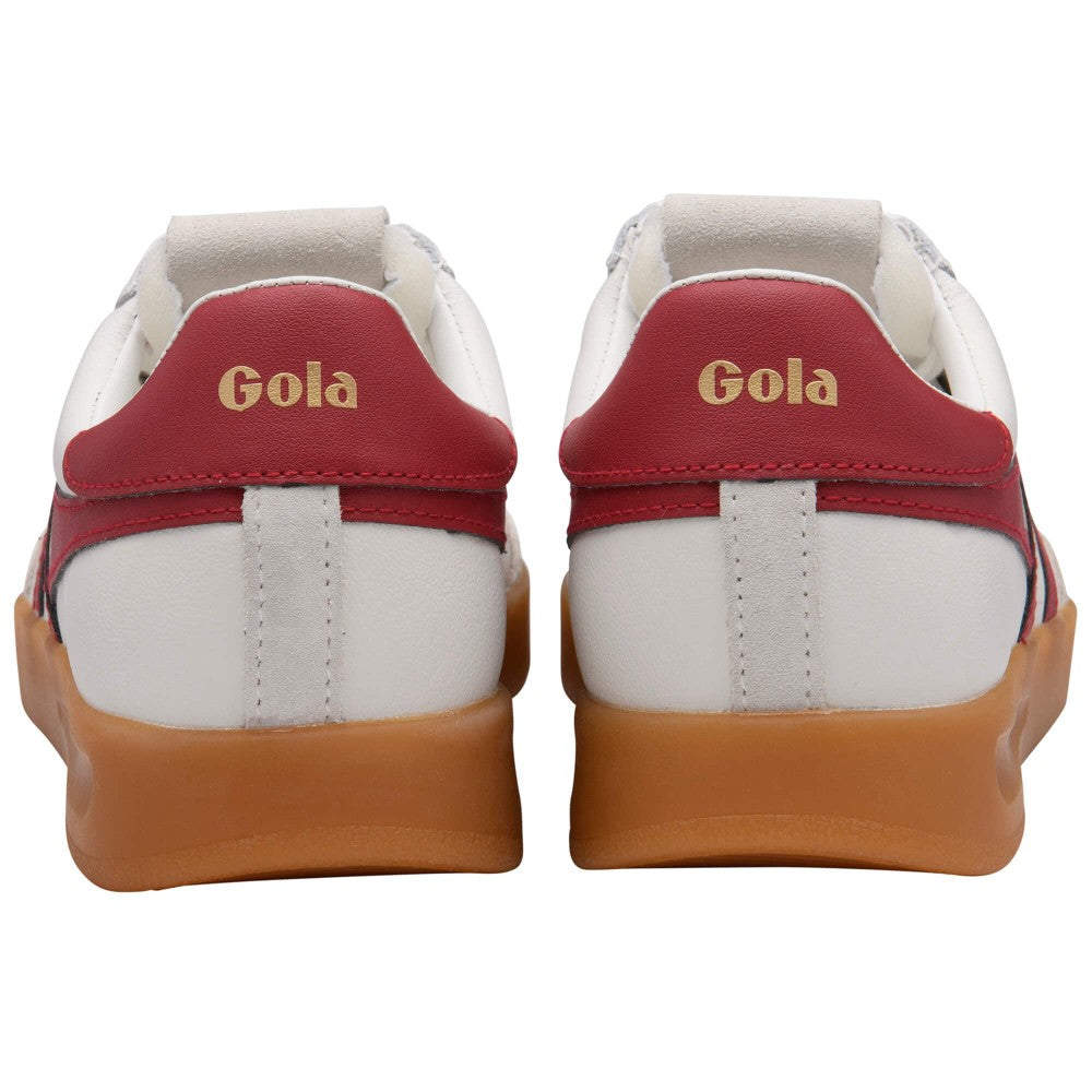 Gola Cyclone Retro Leather Trainers White Deep Red Gum Sole