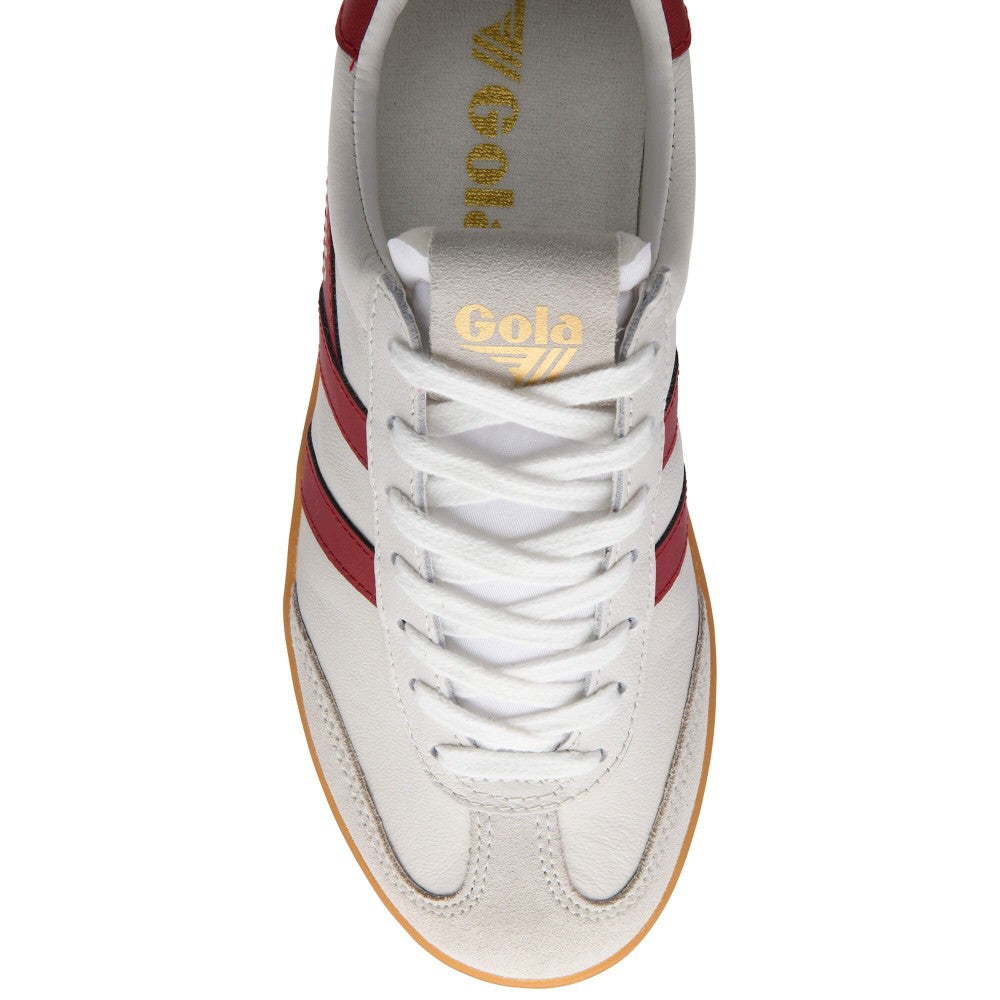 Gola Cyclone Retro Leather Trainers White Deep Red Gum Sole