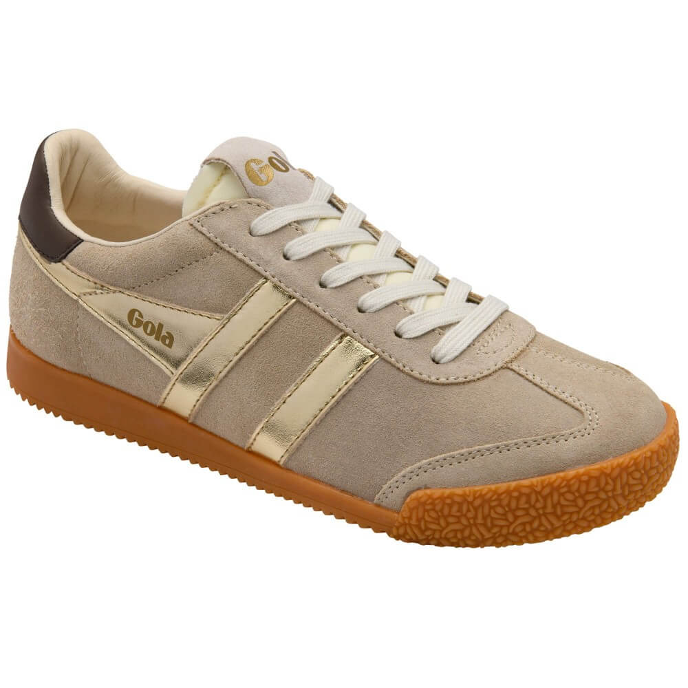 Gola Elan Glitz beige and gold gum sole sneaker