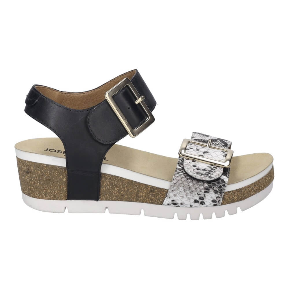Josef Seibel QUINN 02 Leather Sandal-BLACK COMBI