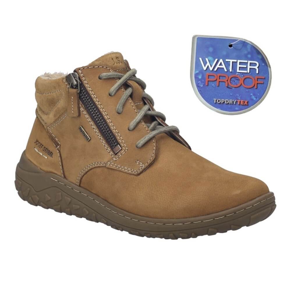 Brown waterproof boot with a visible 'TopDry Tex' label on a white background