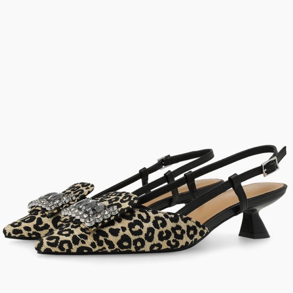 Lodi Leopard print shoes with embellishments on a white background