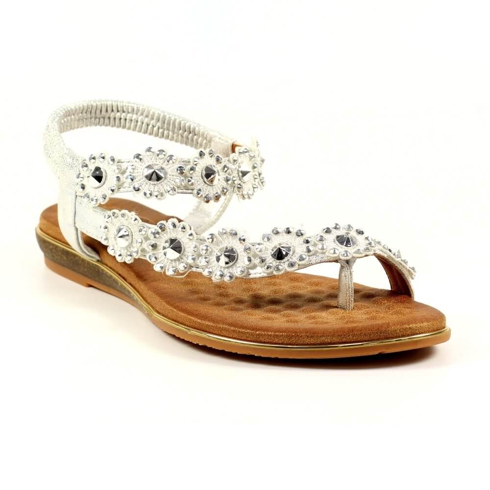  Lunar Charlotte Silver sandal with gemstone embellishments 