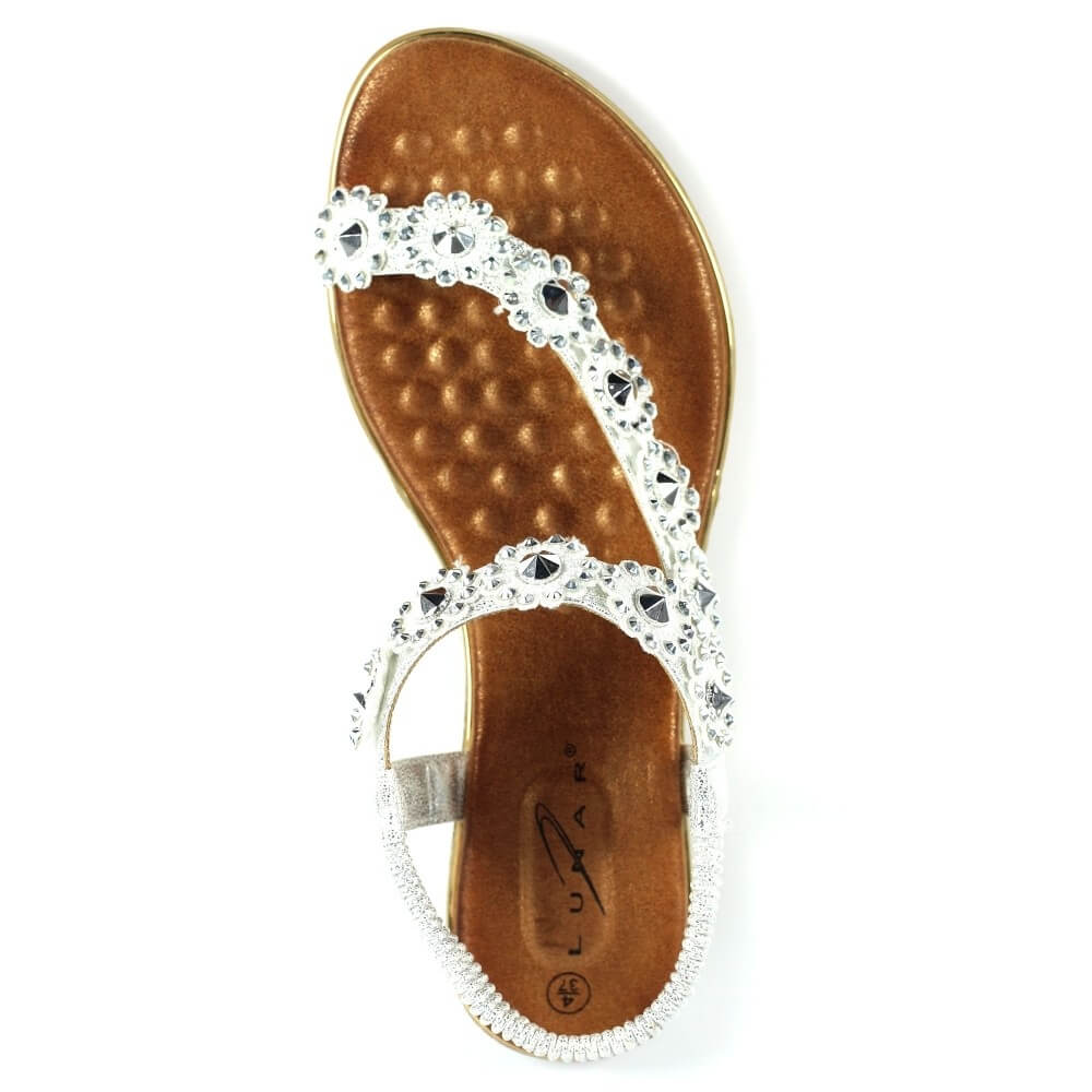  Lunar Charlotte Silver sandal with gemstone embellishments 