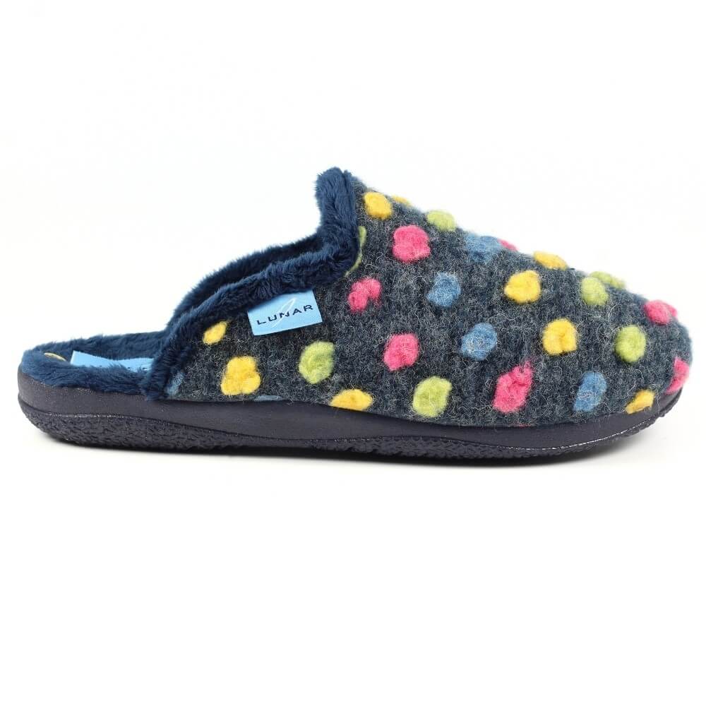 Blue Mule Slipper with coloured dots