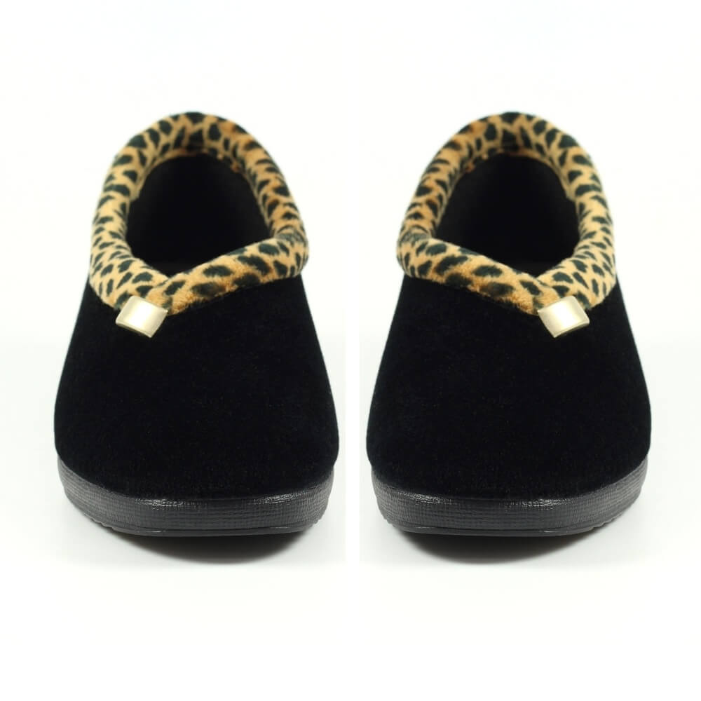 Black Slipper with animal print trim
