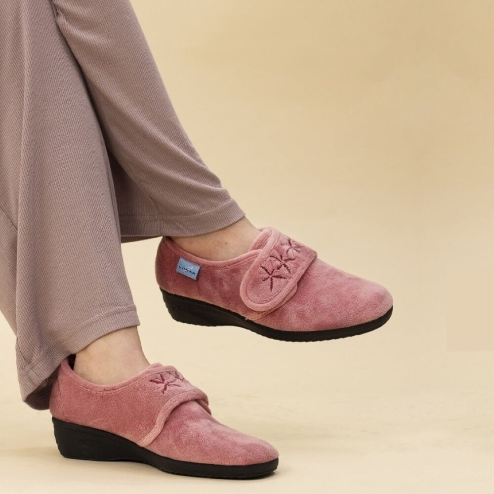 Person wearing Pink Velcro Slippers