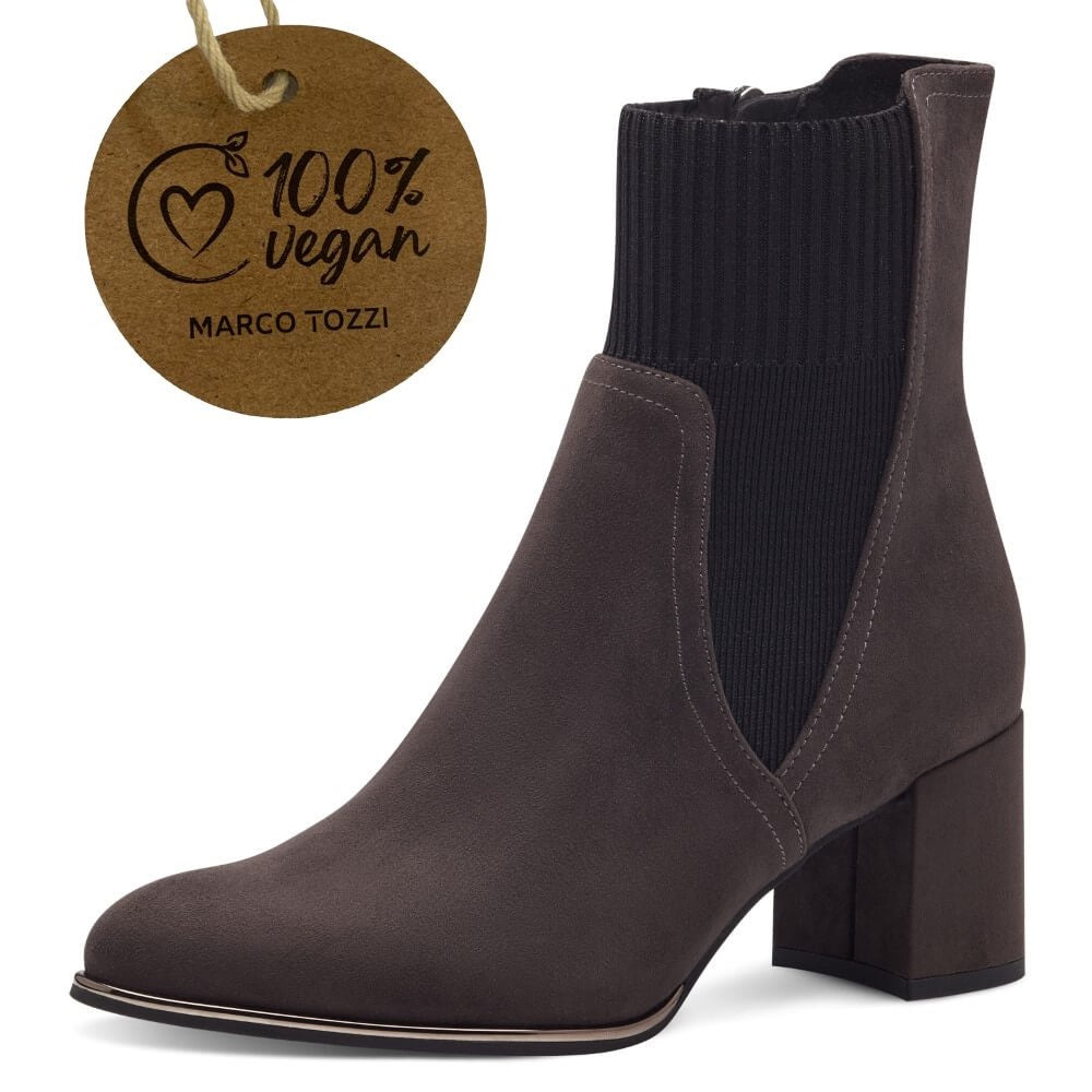 MARCO TOZZI sock boots in anthracite colour with a label indicating '100% Vegan' Marco Tozzi 2-25392 Vegan Sock Boot