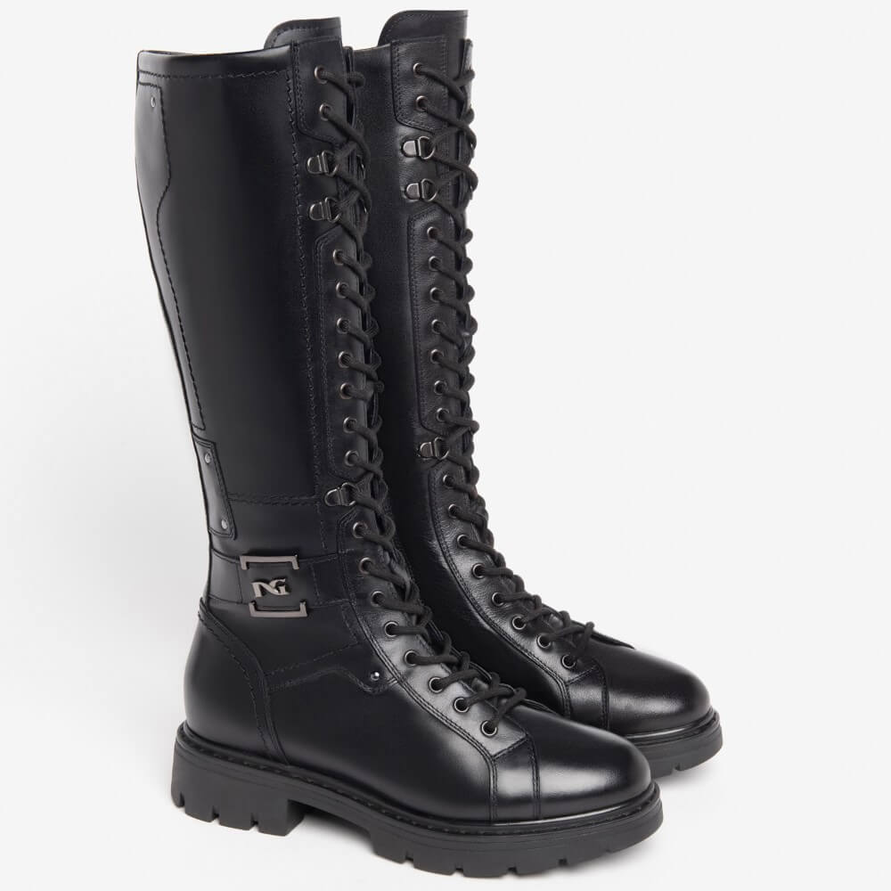 NeroGiardini Laced Knee High Boot I309063D-BLACK