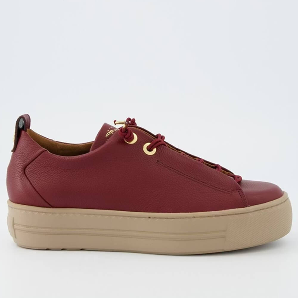 Wine Red sneaker with a beige sole on a light gray background Paul Green 5017-43x-438 Super Soft