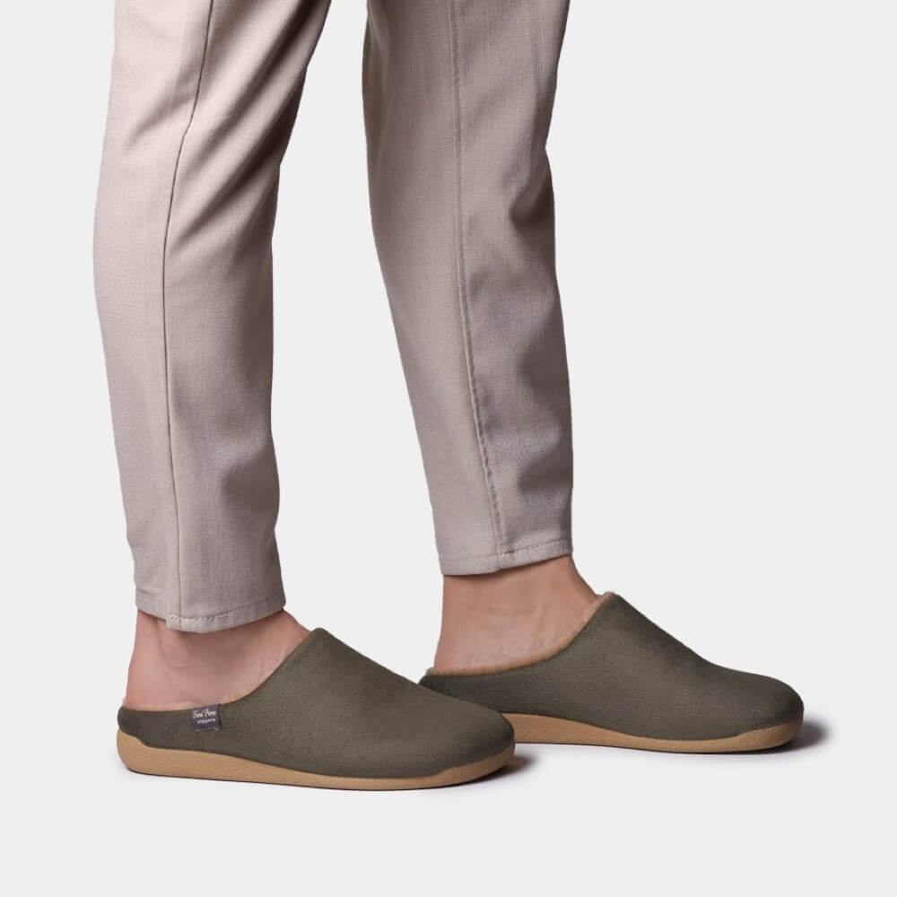 person wearing Kaki Green Slippers