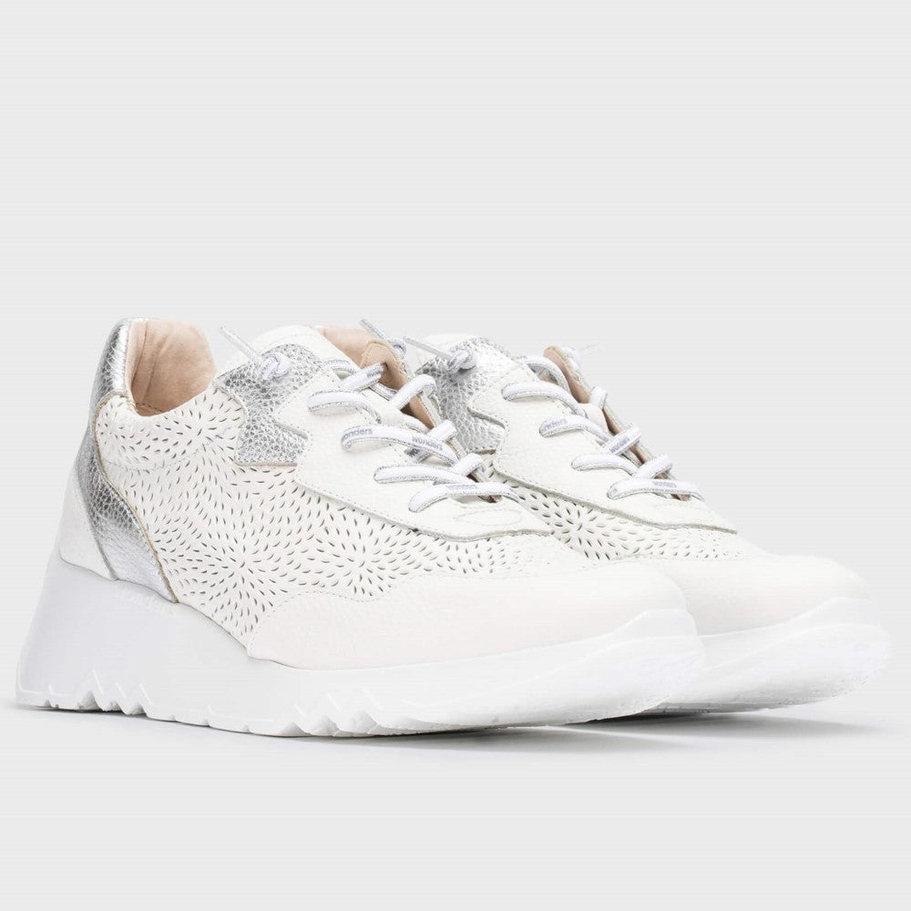 Wonders E-6740 PAMPLONA Leather Trainer-WHITE/SILVER