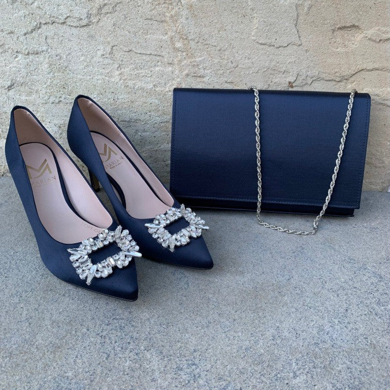 Navy blue sales satin clutch